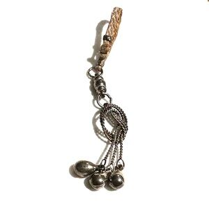 Twisted Rope Pendant or Charm Silver Tone Dangling Teardrop Beads Western Boho